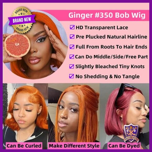 13x4 Lace Front Wig Human Hair 14 Inch Bob Glueless Pre Plucked main image 5